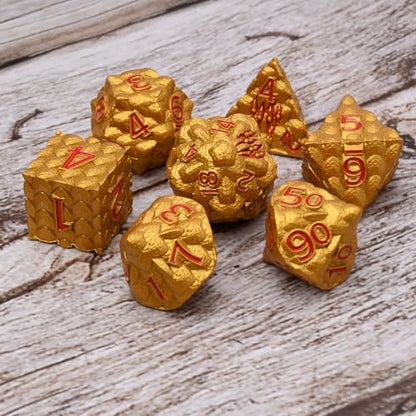 Dragon Scale Metal Dice Set-Dragon Claw,with Gift Metal Box for TTRPG Tabletop Gaming,Dungeon Masters,RPG Adventures(Golden) - color: Golden