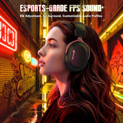 ATTACK SHARK L30Pro Wireless Gaming Headset with 2.4Ghz/BT/Wired, Long Battery Life with Detachable Microphone 7.1 Surround Sound Ultra-Low Latency for PC/PS5/Xbox/Switch/Mobile Black&Red - color: Black/Red