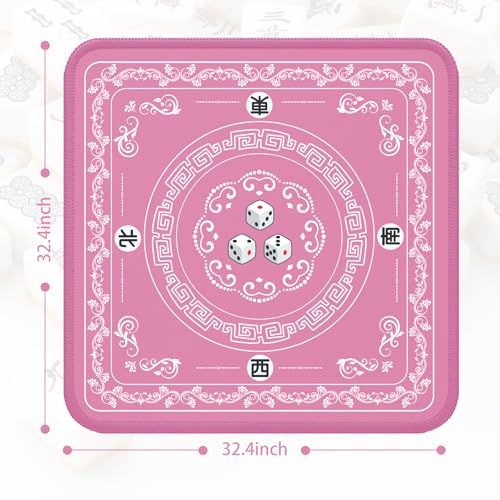 Mahjong Mat - Elegant Pink with Lace Trim | Non-Slip Rubber Gaming Mat & Noise Reducer | for Mahjong Tiles, Poker, Cards, Dominoes, Board Games | 32.4x32.4 Inch - color: Pink-blue and White Porcelain