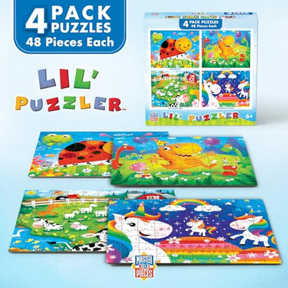 MasterPieces – Jigsaw Puzzle Set for Kids 6+ Years, 4-Pack of 48 Pieces, Educational and Fun Game, Lil Puzzler Collection, Gift Idea for Children, 8" x 10" - style: Lil Puzzler