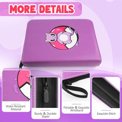 Collectible Trading Card Albums, 400 Card Holders with 50 Removable Sleeves, Portable 4 Pockets Collectible Trading Card Binder, PU Card Collection Binder for MTG, TCG, Sport Card, Game Cards - color: Purple Super Dream