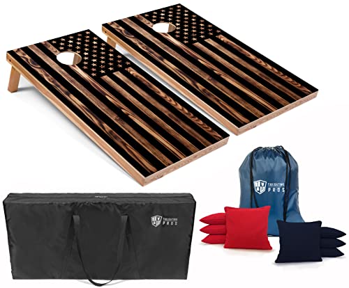Tailgating Pros American Themed Lightweight Corn Hole Board Set w/Multicolored Built-in LED Lights, Bean Bags and Carrying Case - 4'x2' Cornhole Toss - color: Woodgrain Flag