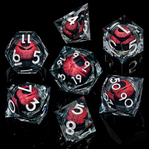 ARUOHHA DND Resin Dice Dragon Eye Dice Liquid Core Red Sharp Edged Dice Set with Gift Box, Polyhedral D and D Dice Set Role Playing Game D20 D12 D10 D8 D6 D4 - color: Yy03-red
