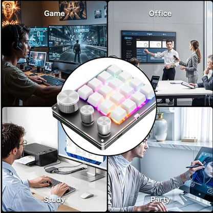 LICAEVEY Custom Macro Pad, 16 Key Programmable Mechanical Keyboard with 3 Knobs & RGB LED, Keypad for, Gaming, Shortcuts, Fit for Wins OS X (White) - color: White
