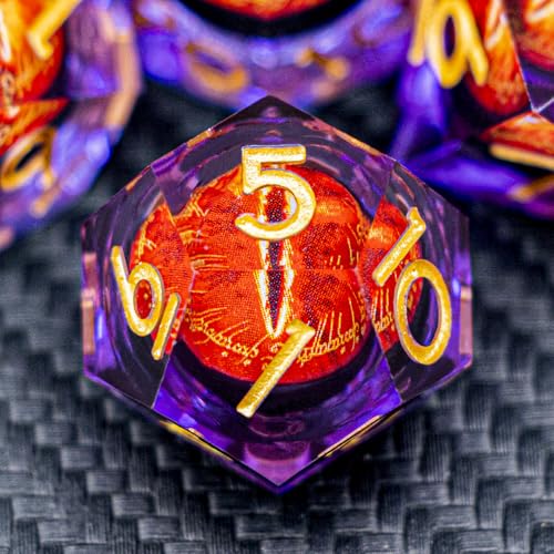 ARUOHHA DND Resin Dice Gazes Eye Dice Purple Gold Liquid Core Flaming RPG Sharp Edged Dice Set with Gift Box, Polyhedral D and D Dice Set Compatible with Dungeons Dragons Role Playing Game D20 D6 - color: Sl01-purple Gold