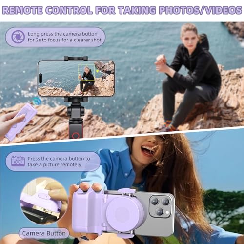 MILOUZ Remote Control Scrolling for Tiktok with Phone Stand,Page Turner for Kindle App E-Book,Bluetooth Camera Shutter Remote for iPhone, Android,iOS,iPad,Tablet (Purple) - color: Purple