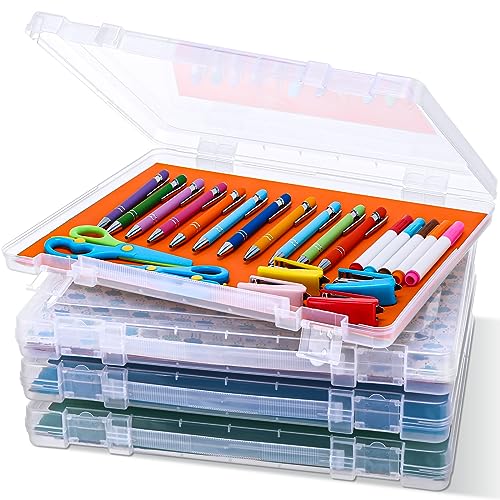 Wesiti 4 Pcs Scrapbook Paper Storage Box Clear Plastic Storage Boxes with Snap 14.17 x 10.63 x 1.77 Inches Art Project Case Craft Organizer File Document Holder Photo Magazine Letter Containers