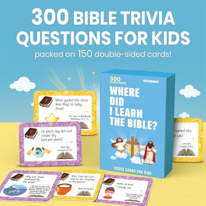 Quokka Trivia Game for Families - Fun Educational Trivia Cards | Bible Game with 300 Engaging Card Questions - Christian Kids Games for Sunday School and Homeschool to Learn About Scripture - color: Blue