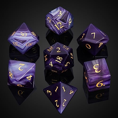 UDIXI Gemstone DND Dice Set Purple Agate Stone D&D Dice for Tabletop Games | Natural Stone, Premium Gift Box, DM Gift, for Dungeons and Dragons Role Playing Games - color: Purple Agate