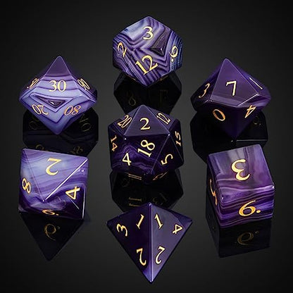 UDIXI Gemstone DND Dice Set Purple Agate Stone D&D Dice for Tabletop Games | Natural Stone, Premium Gift Box, DM Gift, for Dungeons and Dragons Role Playing Games - color: Purple Agate