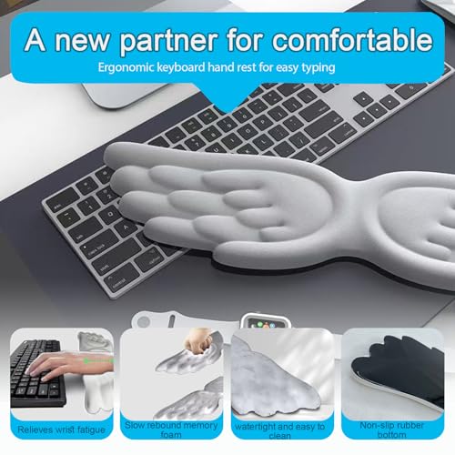 Angel Wing Wrist Rest, Angel Wings Wrist Rest Ergonomic Memory Foam Wrist Rest for Computer Keyboard Mouse Set, Cute Gaming Keyboard Cushion Hand Support