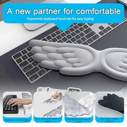 Angel Wing Wrist Rest, Angel Wings Wrist Rest Ergonomic Memory Foam Wrist Rest for Computer Keyboard Mouse Set, Cute Gaming Keyboard Cushion Hand Support