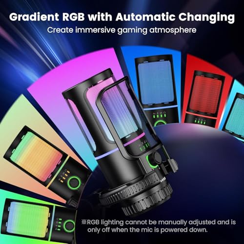 Gaming Microphone with Noise Cancelation & Gain Control | USB PC Mic for Streaming, Gaming, Podcasts, PS4 -Includes Pop Filter, Shock Mount, Quick Mute & RGB Lighting