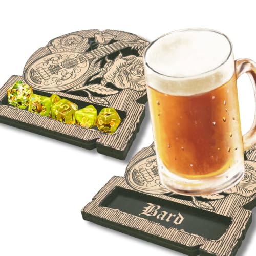 Dungeons and Dragons Dice Tray Coaster - DND Accessories - D&D Game Room Decor - Cute Wood Drink Coasters - Dungeons and Dragons Starter Set Gift - DND Miniatures Dice Tower - Set of 1 Bard Class - color: Bard