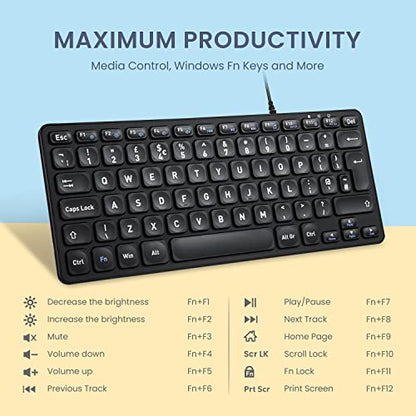 Perixx PERIBOARD-432 Wired Mini USB Keyboard - X Type Scissor Keys - Big Print Keys - US English, Black - style: Wired USB
