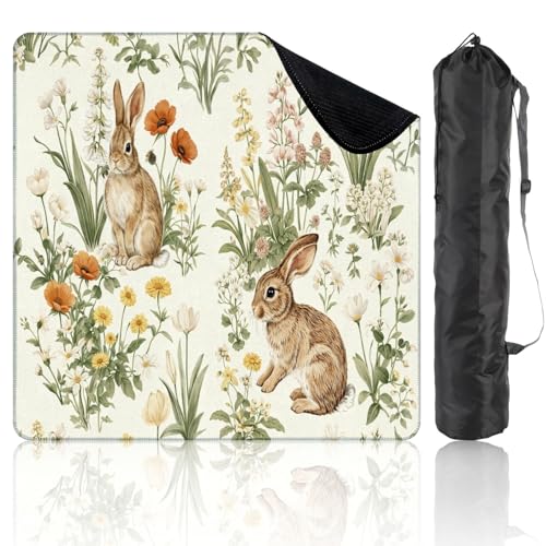 Mahjong Mat for Table Bunnies Spring Meadow Vibrant Wildflowers 31.5"x31.5" Non-Slip Noise Reduction American Mahjong Table Cloth for Poker Card Dominoes Tile Games Easter Gifts - color: Color3