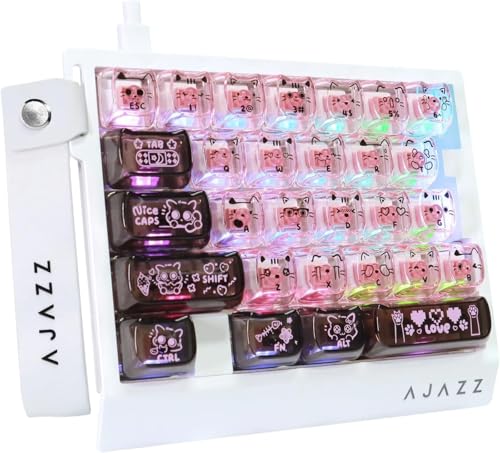 A.JAZZ AK029 Wired 29 Keys One-Handed RGB Gaming Keyboard with 8000HZ,0.01mm RT Magnetic Switches Adjustable Actuation,Hotswappable Mechanical Keyboard,Aluminum Plate,Web Driver for Gamers-Black Pink - color: Back & Pink