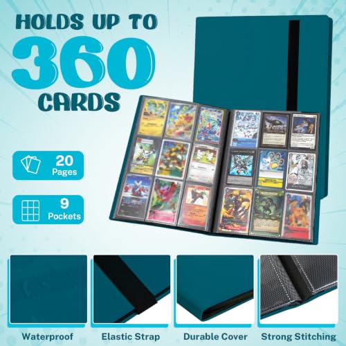 Trading Card Binder, 9 Pocket 20 Pages 360 Cards, Suitable for MTG, TCG(Malachite Green) - color: Malachite Green