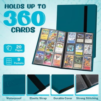 Trading Card Binder, 9 Pocket 20 Pages 360 Cards, Suitable for MTG, TCG(Malachite Green) - color: Malachite Green