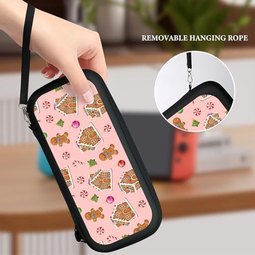 PPIKTC Carrying Case for Switch, Pink Christmas Gingerbread Protective Travel Storage Bag, Hard Shell Game Holder Organizer with 15 Game Cartridges - color: Design (212)