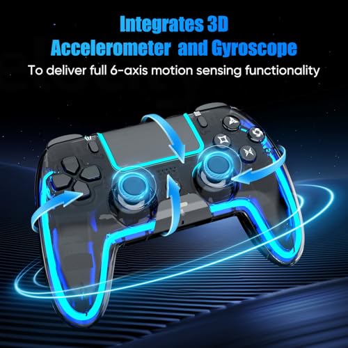 BETMI Wireless Controller for PS5, Pro/Slim/MAC/Steam Deck/PC, Hall Effect Joystick, Dual Vibration/Macro/Turbo, 3.5mm Jack, 6-Axis, Mute Key, LED Gamepad with Speaker (4 Lighting Effects, 9 Light Colors) - color: Transparent Black