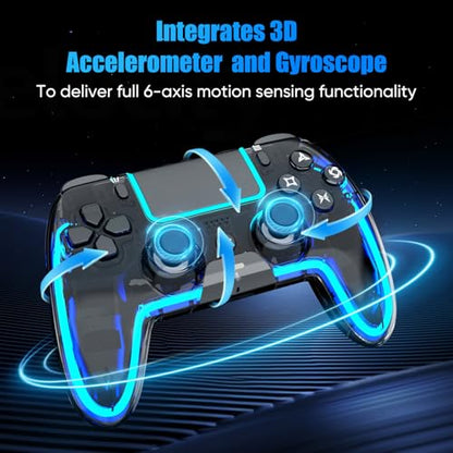 BETMI Wireless Controller for PS5, Pro/Slim/MAC/Steam Deck/PC, Hall Effect Joystick, Dual Vibration/Macro/Turbo, 3.5mm Jack, 6-Axis, Mute Key, LED Gamepad with Speaker (4 Lighting Effects, 9 Light Colors) - color: Transparent Black