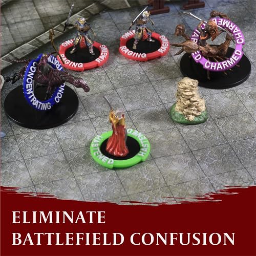 DND Miniatures Condition Markers - 96 Rings to Track 24 Different Status & Spell Effects for RPG Minis Like Dungeons and Dragons 5th Edition & Pathfinder - Perfect D&D Gifts & Accessories Tokens