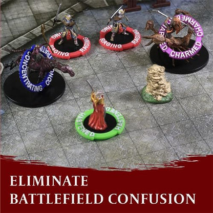 DND Miniatures Condition Markers - 96 Rings to Track 24 Different Status & Spell Effects for RPG Minis Like Dungeons and Dragons 5th Edition & Pathfinder - Perfect D&D Gifts & Accessories Tokens