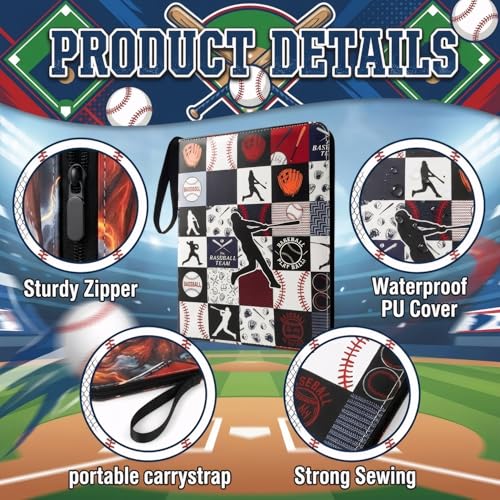 Trading Card Binder 9 Pocket, Black White Baseball Card Binder Holds 900 Cards with 50 Removable Sleeves, Waterproof PU Leather with Zipper Card Collector Album Book Compatible with TCG Cards - color: Black White Baseball