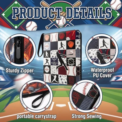 Trading Card Binder 9 Pocket, Black White Baseball Card Binder Holds 900 Cards with 50 Removable Sleeves, Waterproof PU Leather with Zipper Card Collector Album Book Compatible with TCG Cards - color: Black White Baseball
