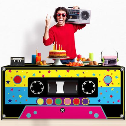 6FT 80s 90s Theme Tablecloth 90s Party Decorations Radio Cassette Player Tablecover Retro Disco Rectangle Table Cloth for Back to 80'S 90'S Hip Hop Birthday Party Decor Supplies - style: Cassette