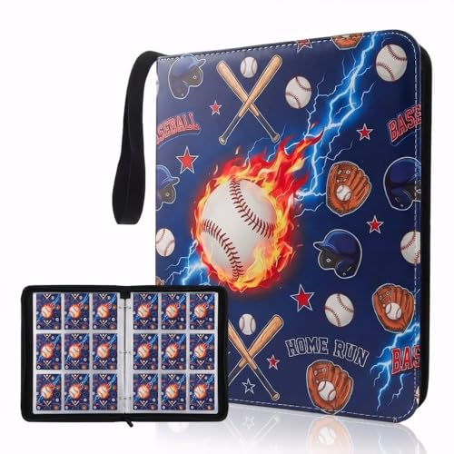 Trading Card Binder 9 Pocket, Blue Baseball Card Binder Holds 900 Cards with 50 Removable Sleeves, Waterproof PU Leather with Zipper Card Collector Album Book Compatible with TCG Cards - color: Blue Baseball