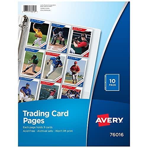 Avery® 9 Pocket Trading Card Pages for 3 Ring Binder, Pokemon Cards, Pack of 10, Holds 90 Cards Total (76016)