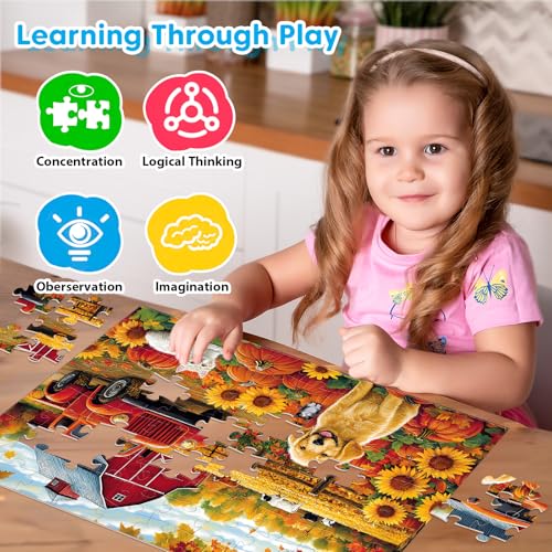 100 Piece Puzzles for Kids Ages 4-6 6-8 8-10 | Farms Beach Resort Jigsaw Puzzles for Seniors Adults, Educational Learning Toys Gifts for Girls Boys 4-Pack 15"x11" - style: Farms & Beach Resort