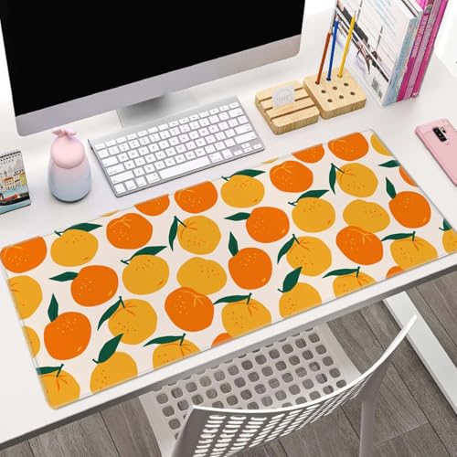 Large Gaming Mouse Pad with Stitched Edges, Desk Mat Extended Keyboard Pad, Non-Slip Rubber Base Desk Pad for Laptop, Office, Home, 31.5X11.8 inch Mandarins Oranges Summer Fruits - color: Mandarins Oranges Summer Fruits