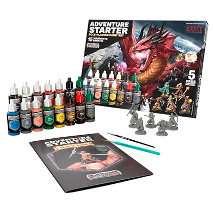 The Army Painter GameMaster: Adventure Starter Role-Playing Paint Set Combo, 15 x 18 mL Warpaints Fanatic Acrylic Paints, incl. a Brush-On Primer, 5 x 32 mm Miniatures & 2 Brushes - for Warhammer & D&D | Warpaints Fanatic Acrylic Paints Incl. 1 base paint