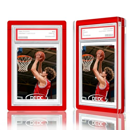 DEDC 2PCS Graded Card Acrylic Display Case for PSA 99.6% UVR Protection & 99.8% Clarity 2.3cm Thick Magnetic Standing Independently Display Box for Sport & TCG Trading Card Red Frame with 1 Cloth - color: Red, size: Fit for PSA