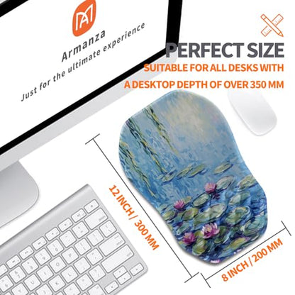 Ergonomic Slope Mouse Pad Wrist Support, Wrist Rest Mousepad for Carpal Tunnel Pain Relief with Massage Bulge and Slow Rebound Memory Foam (12x8 inch, Lotus Pond) - color: Am039-lotus Pond