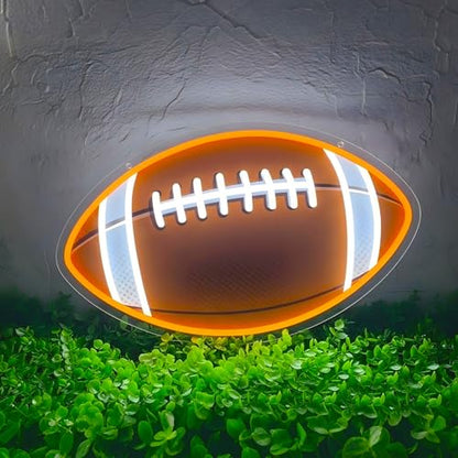 HAJAE Football Neon Sign for Wall Decor, UV Printed Football-Shaped Neon Light, Rugby LED Sign for Man Cave, Bedrooms, Game Room Decor, Gift for Football Sports Fans Teens - style: Football