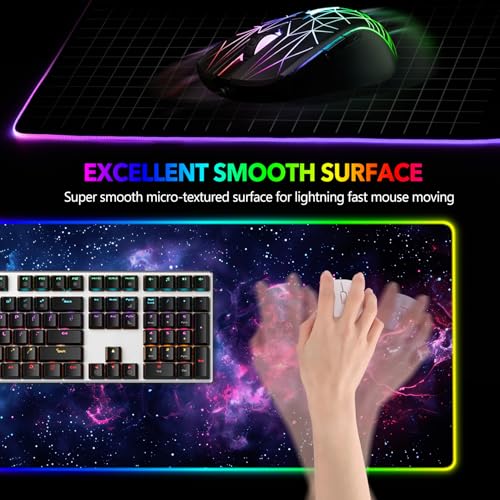 AIMSA LED Gaming Mouse Pad RGB, Large Mouse Pad with 14 Light Modes, Keyboard Mousepad Led Extended Surface (35.4 x 15.8 in) for Desktop Gamers, Blue Purple Starry Nebula - color: Blue Purple Starry Nebula