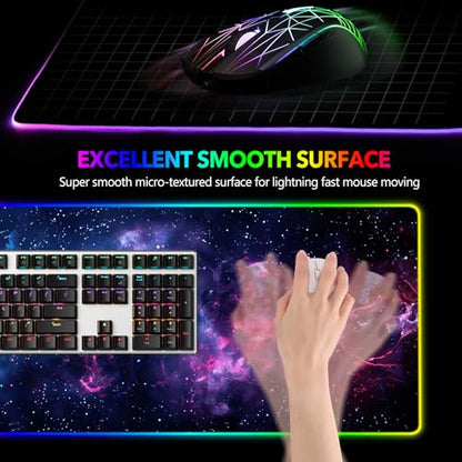 AIMSA LED Gaming Mouse Pad RGB, Large Mouse Pad with 14 Light Modes, Keyboard Mousepad Led Extended Surface (35.4 x 15.8 in) for Desktop Gamers, Blue Purple Starry Nebula - color: Blue Purple Starry Nebula