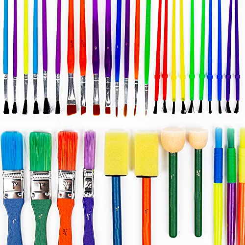 Horizon Group USA Paint Brushes -35 All Purpose Paint Brushes Value Pack – Includes 8 Different Types of Brushes, Great with Watercolors, Acrylic & Washable Paints. Multicolored - style: 35 Pack