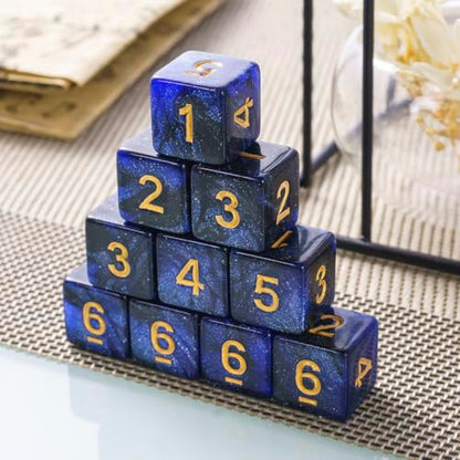 10 Pieces Polyhedral Dice Set D6 Dice 16mm Acrylic 6 Sided Dice Game Dice for Dungeons and Dragons RPG MTG DND Dice Table Games (Starry Blue Black) - color: Starry Blue Black