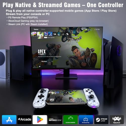 Joso Mobile Game Controller with USB-C Plug & Play, Wireless & Wired Gamepad for iPhone/Android & Switch with Hall Effect Joysticks/Dual Vibration/Turbo, Supports Cloud Gaming & Streaming (White) - color: White