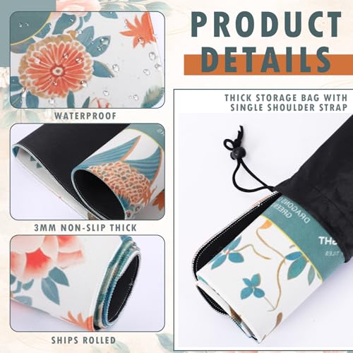 Foilswirl 1 Pcs Mini Chinoiserie Mahjong Mat for Travel - 21" x 21" Green Floral Peacock Mahjong Mat Non-Slip Noise Reduction Carrying Bag for Poker Board Card Games Dominoes