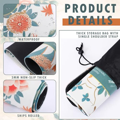 Foilswirl 1 Pcs Mini Chinoiserie Mahjong Mat for Travel - 21" x 21" Green Floral Peacock Mahjong Mat Non-Slip Noise Reduction Carrying Bag for Poker Board Card Games Dominoes