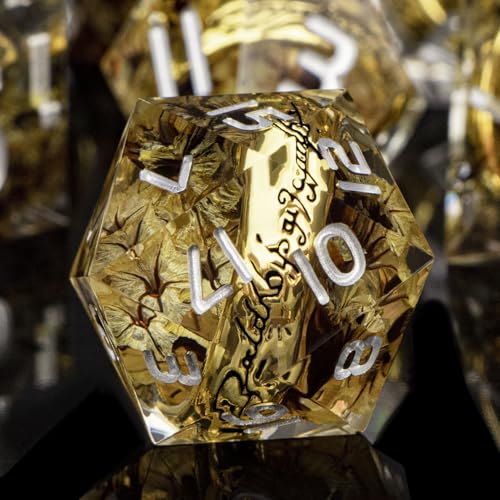 Magic Golden Ring DND Dice Set Sharp Edge Red Resin Dice with Box, for use with RPG D&D Tabletop Games Lord D and D Polyhedral Dice Set - color: Ring -Flower-2