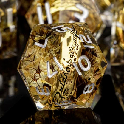 Magic Golden Ring DND Dice Set Sharp Edge Red Resin Dice with Box, for use with RPG D&D Tabletop Games Lord D and D Polyhedral Dice Set - color: Ring -Flower-2