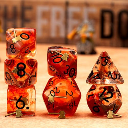 DND Resin Hatchet Dice Set, D&D Polyhedral Dice for Dungeons and Dragons RPG, MTG Role Playing Games D and D Dice 7pc D20 D12 D10 D8 D6 D4 for Ages 15 and Up - color: Hatchet