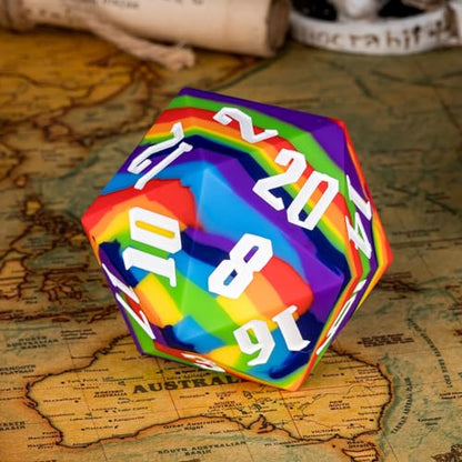 55mm Silicone D20 DND Dice, Large D20 Single 20 Sided D&D Dice | Soft & Comfortable Touch, Perfect Bouncer, Gift Box, Compatible with Dungeons and Dragons RPG Bar Pub Club Party Games - color: Rainbow